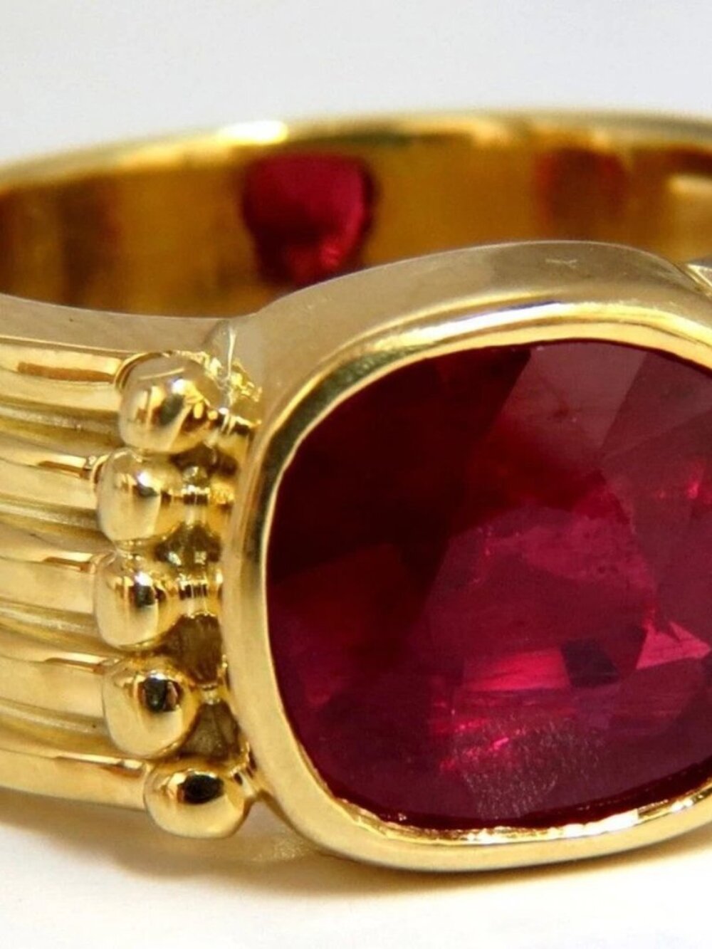 5.00ct Enhanced Ruby Greek Gesso Deco 14kt gold ring*